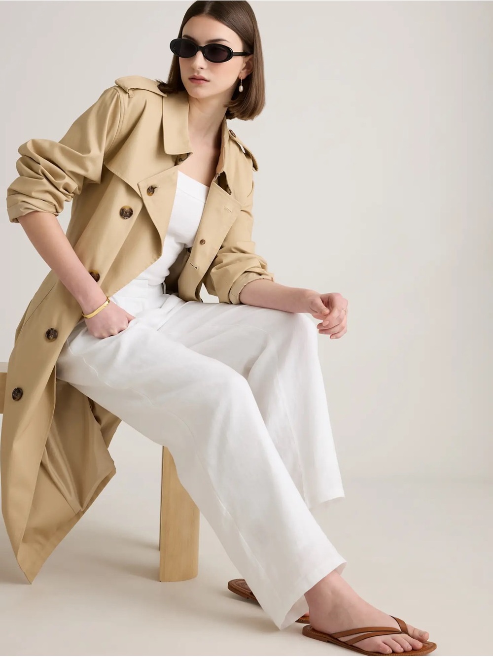 Quince White 100% European Linen Pleated Wide-Leg Trousers Fully Lined, Size 6 - Picture 7 of 16
